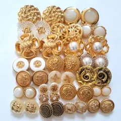【44個】22ペア レトロボタン ヴィンテージ まとめ売り 金白系セット i