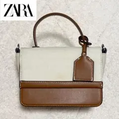 ZARA ザラ キャンバスミニシティバッグ ハンドバッグ ベージュのサムネイル