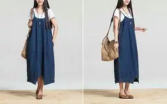 春新作 ワンピース デニム サロペット ジャンパースカート ロング丈 レディZ