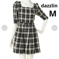 美品 dazzlin ダズリン 五分袖 チェックワンピース ベルト付き