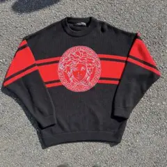 VERSACE black×red wool 100% knit designのサムネイル