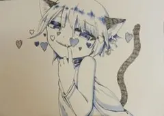 黒猫KISS 手描きイラスト