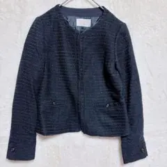 エニィスィス　ノーカラージャケットダークネイビー ツイード風オンワード樫山【2】