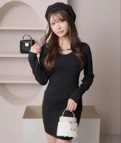 ブラックニットタイトワンピース フリーサイズ