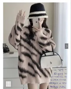 GRL ac2227 ゼブラ柄ビッグニット M ピンクブラック 長袖