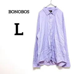 美品✨BONOBOS スリムフィット 長袖シャツ【L】紫色　チェック柄