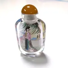 鼻煙壺 ガラス製 美人画 置物 中国工芸品