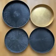 アレンジメント器　花器　水盤　鉢皿　黒3枚　ゴールド1枚