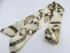 リボンスカーフ チェーン柄 ベージュ系 バッグ用