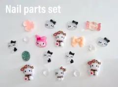 ネイルミニプラパーツセットまとめ売り　リボンキティねこクリアハートラメデコアート