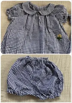 ハンドメイド　丸襟セットアップ　ギンガムチェック　サイズ80~90