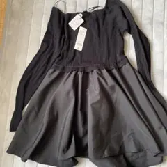 ブラック リブ編み 長袖トップス coca