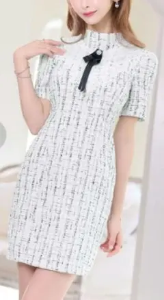 Tika ツイード 半袖 ドレス ワンピース ホワイト 白