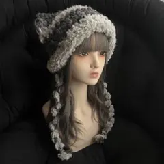 な*ん様 【ゲリラオークションstart】97ハンドメイド　猫耳ニット帽　紐付き