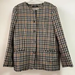 [DAKS ダックス]チェック柄 ノーカラージャケット　毛100% Lサイズ