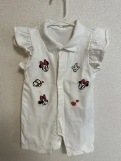 ミニーマウス刺繍ロンパース ホワイト　ベビザラス