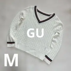 【GU 】ホワイト Vネック ケーブルニットセーター　韓国服風　制服
