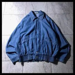 90s レトロ古着 短丈 デニム ハリントンジャケット スイングトップ M 無地のサムネイル