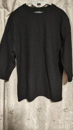 ナノユニバース ワッフル編み 7分袖Tシャツ M ブラックのサムネイル