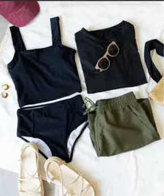 レディース 水着 体型カバー 長袖ラッシュガード タンキニ 4点セット