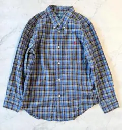 ラルフローレン 130 チェックシャツ ボタンダウン マルチカラー　青