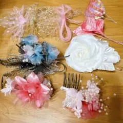 コサージュ2点 髪飾り2点 装飾部品9点 セット