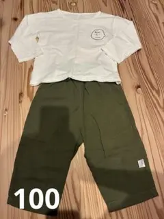 キッズ服 100cm ホワイトTシャツとオリーブパンツ
