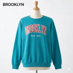 スウェット トレーナー BROOKLYN プリント ターコイズ オーバーサイズ