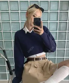 shein クロップド セーター ニット