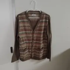 ブラウン 幾何学模様 カーディガン