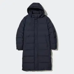 【美品】ユニクロ シームレス ダウンロングコート ひざ下丈 NAVY M