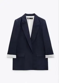 ZARA ザラ リネンブレザージャケット ネイビー L