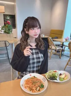 シャギーボレロ×チェック柄ワンピースニットアンサンブル