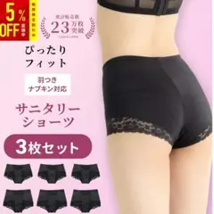 三恵 サニタリーショーツ Ｌ ボックス ヒップハング 黒 3枚セットのサムネイル