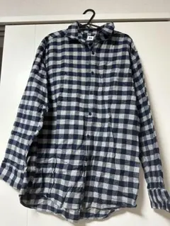 ネイビーグレー チェック柄 長袖シャツ