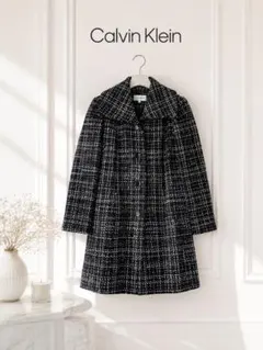 Calvin Klein ロングコート 黒白チェック定価7.5万のサムネイル
