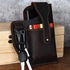 2台収納 レトロベルトウエストメンズバッグ ベルトポーチ 本革ウエストパック