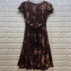 【美品】レストローズ ベロア花柄ワンピース MT ボルドー レース リボン