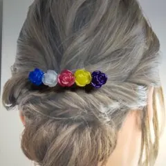 【ハンドメイド/値下げ不可】お花のバレッタ【薔薇/カラフル】