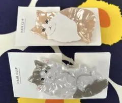 ヘアクリップ　ダイカット　バンスクリップ　猫デザイン　ネコ　2個セット