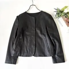 【美品/高級】マックスマーラ ノーカラージャケット 本革 レザー ブラックのサムネイル