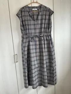 チェック柄 半袖シャツワンピース ロング丈