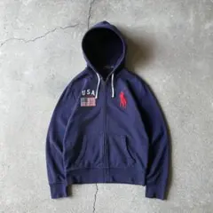 Polo RalphLauren ビッグポニー ジップパーカー 星条旗 ネイビー