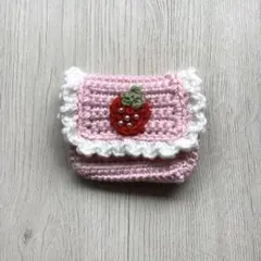 ハンドメイド 編み物 いちご 小物入れ ポーチ ビーズ ピンク 赤 ③