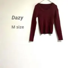 Dazy レディース 長袖コンパクトリブニット 若干袖短め バーガンディー M