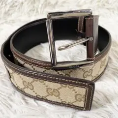 【未使用品】GUCCI ワイドベルトGGマーモント カーフ×キャンバス75/30 未使用品】GUCCI ワイドベルトGGマーモント カーフ×キャンバス75/30