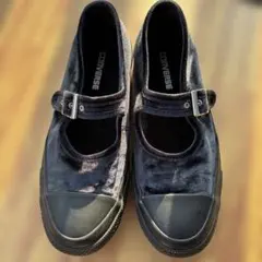 CONVERSE ベロアストラップシューズ JP 25.5 ブラック