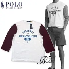 新品POLO ラルフローレン ベースボールTシャツ Aホワイト×バーガン M表記