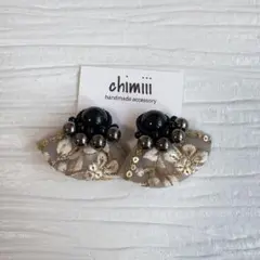 No.1077 ビーズ刺繍　インド刺繍リボン　ピアス イヤリング