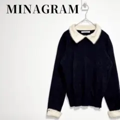 DHOLIC MINAGRAM　襟付き　ファー配色カラーニット　韓国風　ブラック